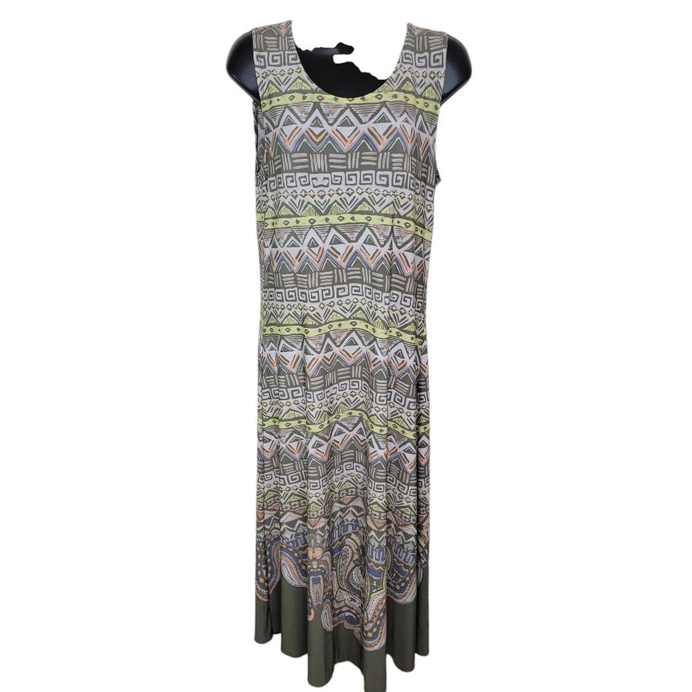 Chico's Sleeveless Stretch Jersey Shift midi Southwest dress size Small (0)
